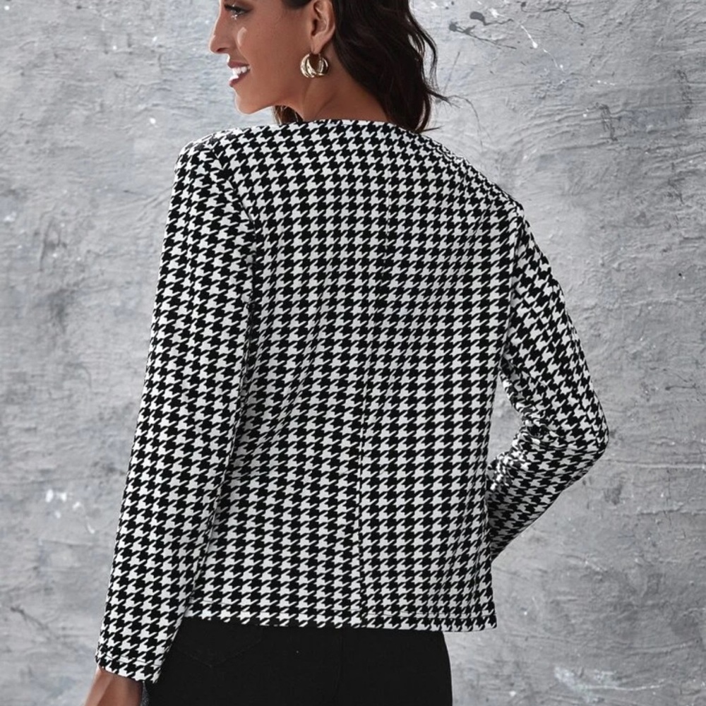 Blazer jacket houndstooth black white collarless - Picture 2 of 2